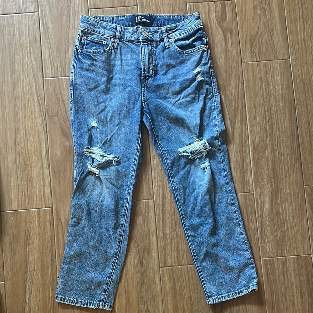GAP Women's Distressed Blue Boyfriend Jeans